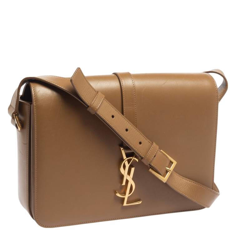 Pre Owned Saint Laurent Brown Smooth Leather Medium Monogram Universite Shoulder Bag