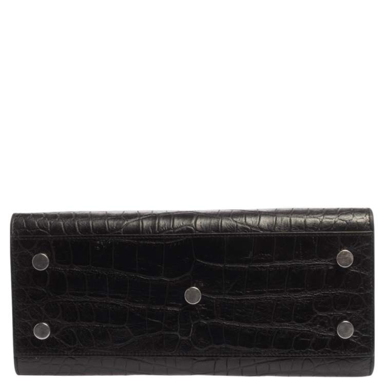 Pre Owned Saint Laurent Black Croc Embossed Leather Baby Classic Sac De Jour Tote
