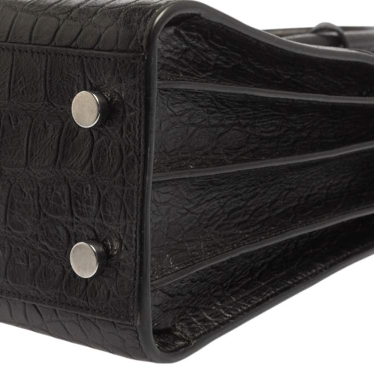 Pre Owned Saint Laurent Black Croc Embossed Leather Baby Classic Sac De Jour Tote