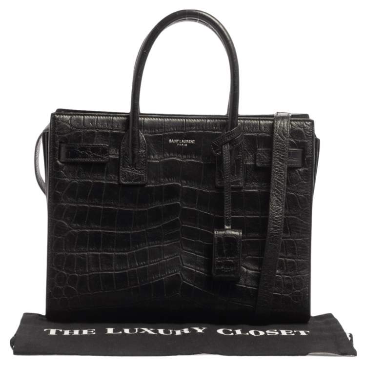 Pre Owned Saint Laurent Black Croc Embossed Leather Baby Classic Sac De Jour Tote