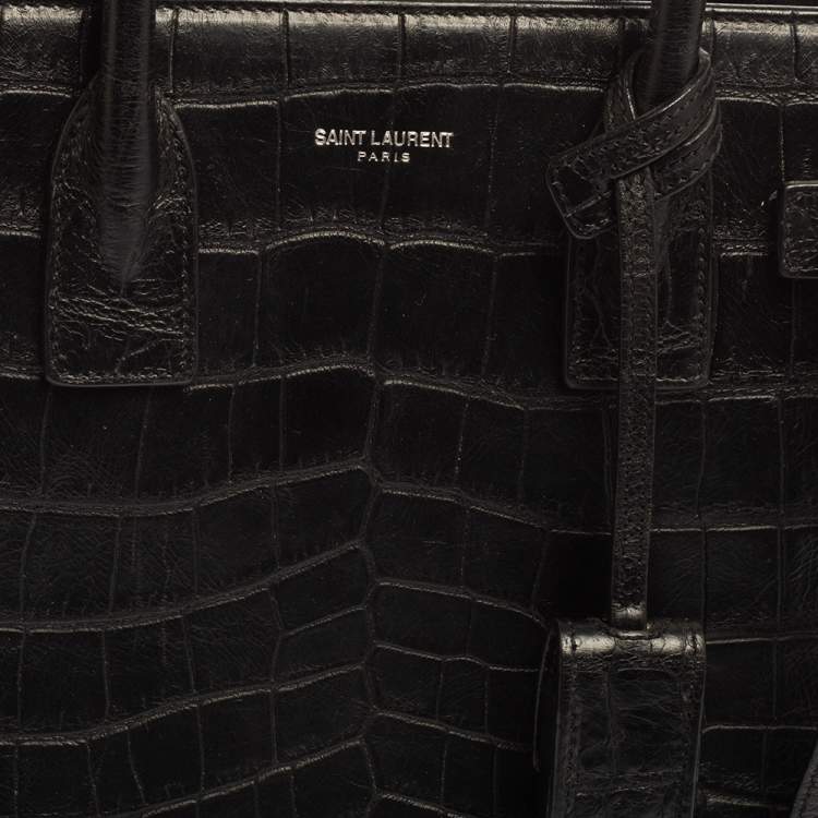 Pre Owned Saint Laurent Black Croc Embossed Leather Baby Classic Sac De Jour Tote