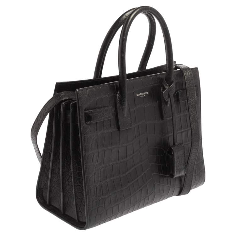 Pre Owned Saint Laurent Black Croc Embossed Leather Baby Classic Sac De Jour Tote