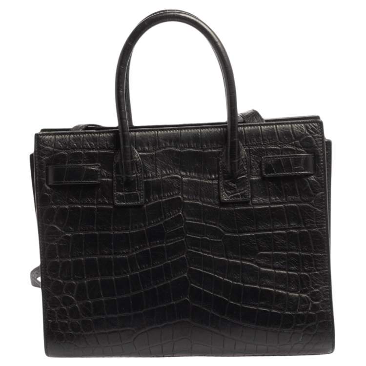 Pre Owned Saint Laurent Black Croc Embossed Leather Baby Classic Sac De Jour Tote