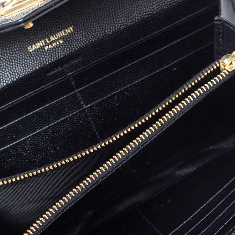 Pre Owned Saint Laurent Black Matelassé Leather Flap Monogram Wallet