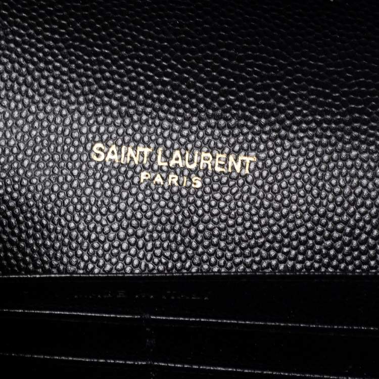 Pre Owned Saint Laurent Black Matelassé Leather Flap Monogram Wallet