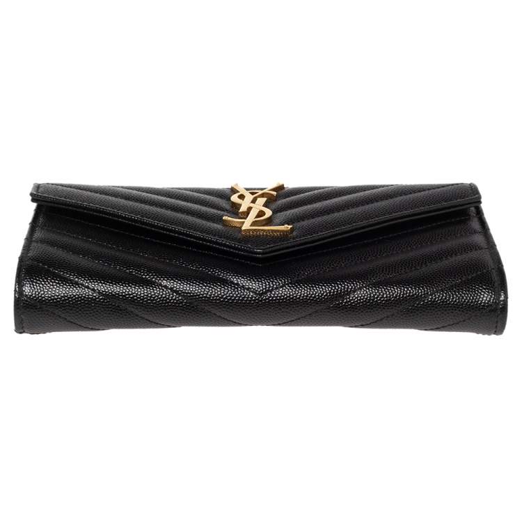 Pre Owned Saint Laurent Black Matelassé Leather Flap Monogram Wallet