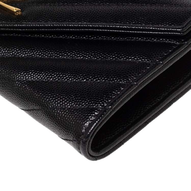 Pre Owned Saint Laurent Black Matelassé Leather Flap Monogram Wallet