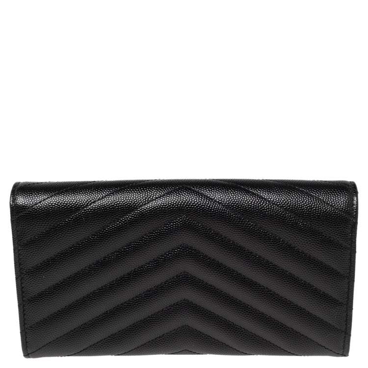 Pre Owned Saint Laurent Black Matelassé Leather Flap Monogram Wallet