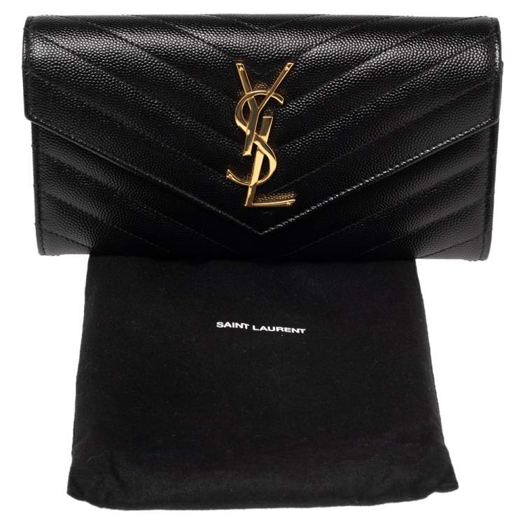 Pre Owned Saint Laurent Black Matelassé Leather Flap Monogram Wallet