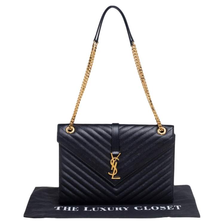 Pre Owned Saint Laurent Black Quilted Leather Monogram Envelope Shoulder Bag