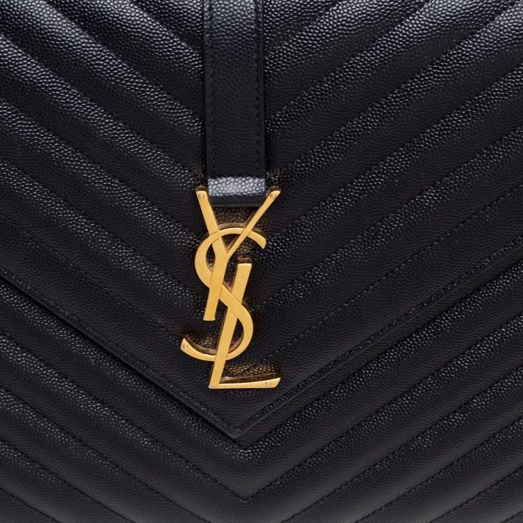 Pre Owned Saint Laurent Black Quilted Leather Monogram Envelope Shoulder Bag