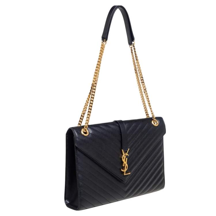 Pre Owned Saint Laurent Black Quilted Leather Monogram Envelope Shoulder Bag