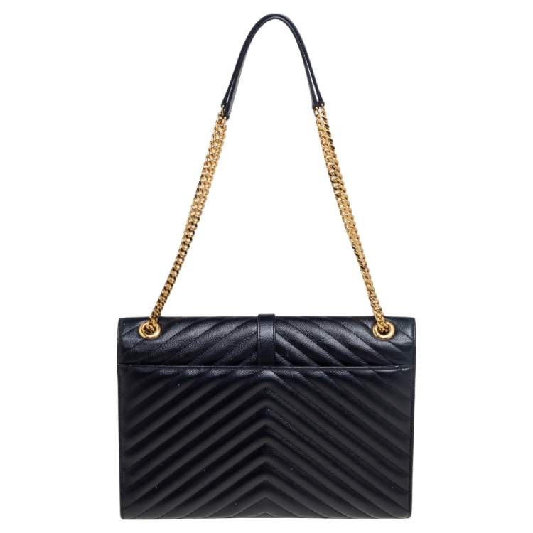 Pre Owned Saint Laurent Black Quilted Leather Monogram Envelope Shoulder Bag