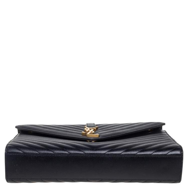 Pre Owned Saint Laurent Black Quilted Leather Monogram Envelope Shoulder Bag