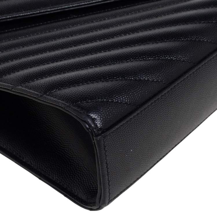 Pre Owned Saint Laurent Black Quilted Leather Monogram Envelope Shoulder Bag