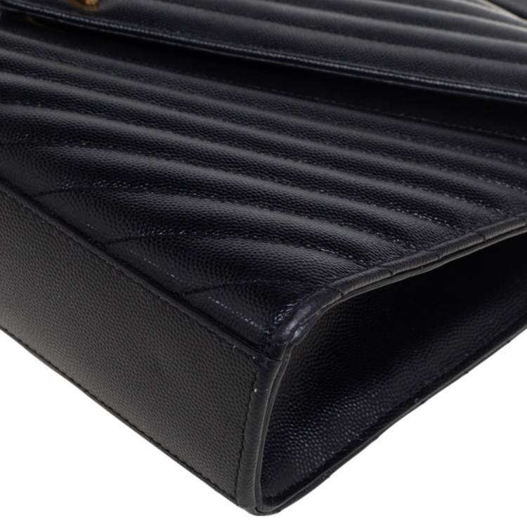 Pre Owned Saint Laurent Black Quilted Leather Monogram Envelope Shoulder Bag