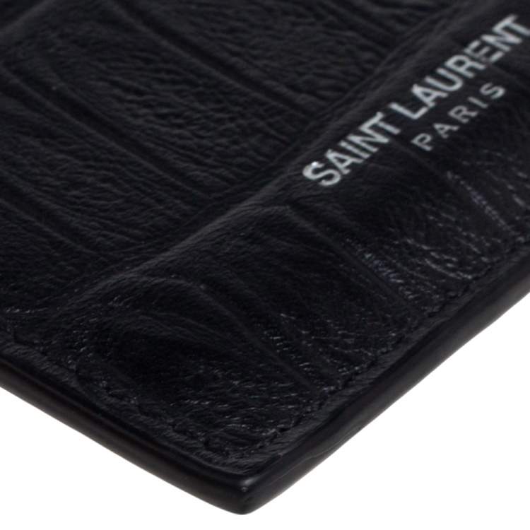 مملوكة مسبقًا Saint Laurent Black Croc Embossed Leather Zip Card Holder