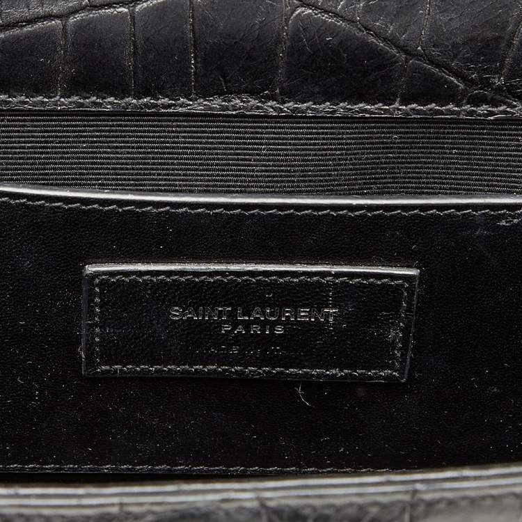 Pre Owned Saint Laurent Black Croc Embossed Leather Medium Kate Tassel Shoulder Bag