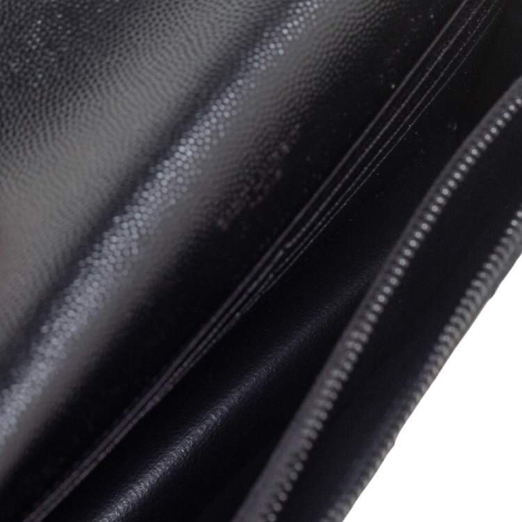 Pre Owned Saint Laurent Black Matelassé Leather Monogram Envelope Wallet on Chain