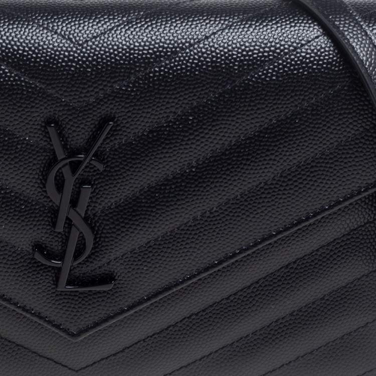 Pre Owned Saint Laurent Black Matelassé Leather Monogram Envelope Wallet on Chain