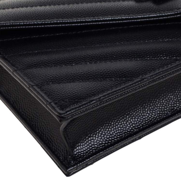 Pre Owned Saint Laurent Black Matelassé Leather Monogram Envelope Wallet on Chain