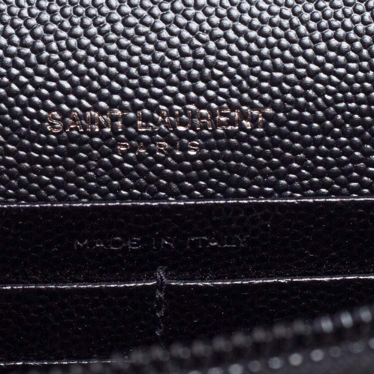 Pre Owned Saint Laurent Black Matelassé Leather Monogram Envelope Wallet on Chain
