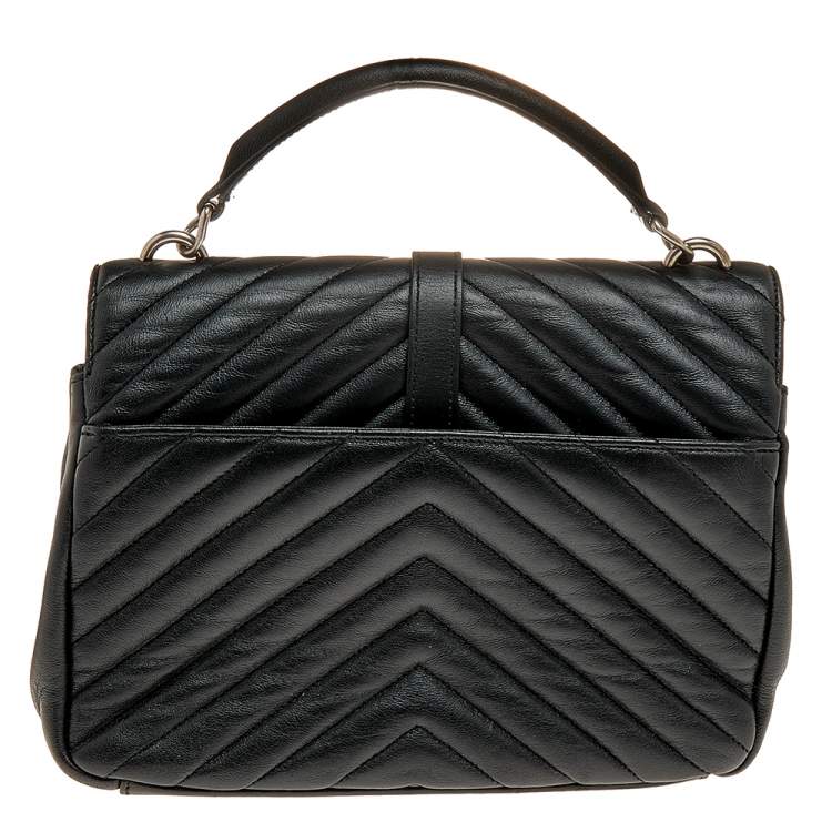 Pre Owned Saint Laurent Black Matelassé Leather Medium College Top Handle Bag