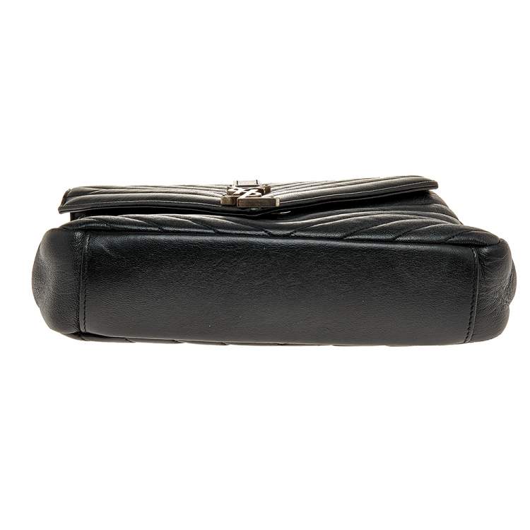 Pre Owned Saint Laurent Black Matelassé Leather Medium College Top Handle Bag