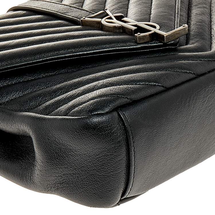 Pre Owned Saint Laurent Black Matelassé Leather Medium College Top Handle Bag