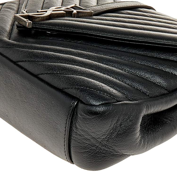 Pre Owned Saint Laurent Black Matelassé Leather Medium College Top Handle Bag