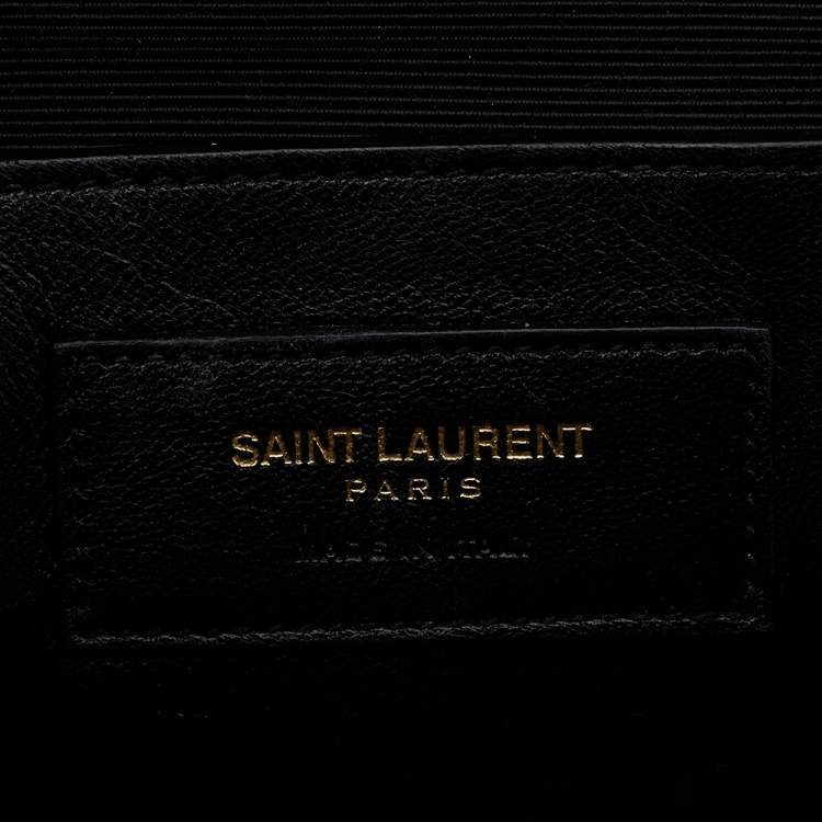 Pre Owned Saint Laurent Beige Chevron Quilted Leather Monogram Envelope Shoulder Bag