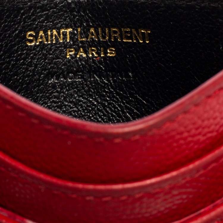 مملوكة مسبقًا Saint Laurent Red Matelassé Leather Monogram Card Holder