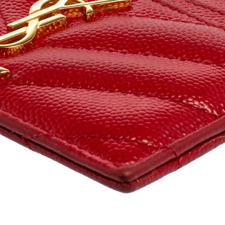 مملوكة مسبقًا Saint Laurent Red Matelassé Leather Monogram Card Holder