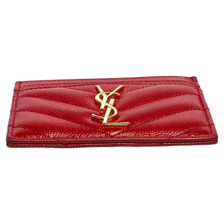 مملوكة مسبقًا Saint Laurent Red Matelassé Leather Monogram Card Holder