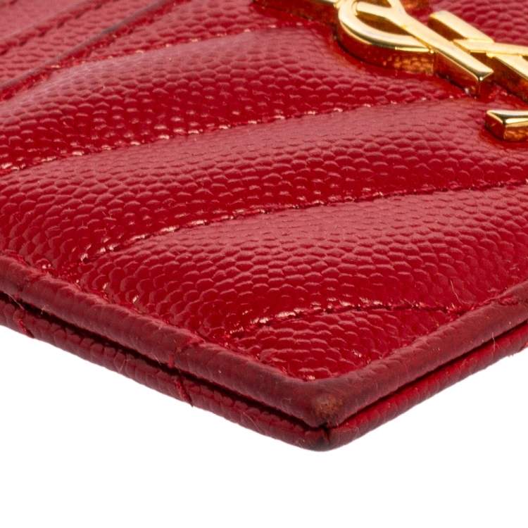 مملوكة مسبقًا Saint Laurent Red Matelassé Leather Monogram Card Holder