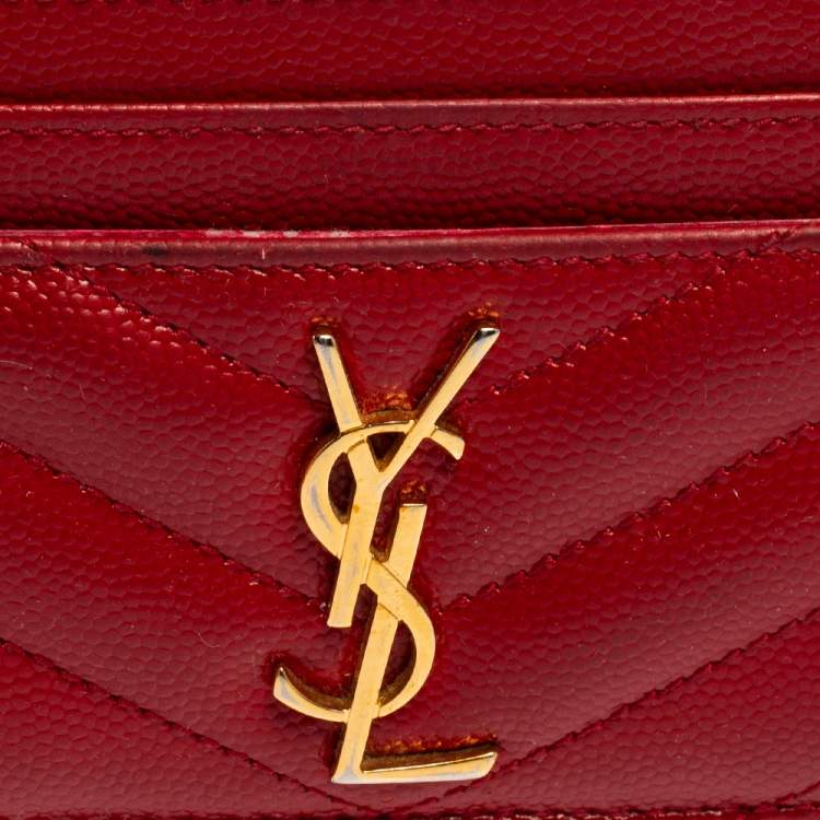 مملوكة مسبقًا Saint Laurent Red Matelassé Leather Monogram Card Holder