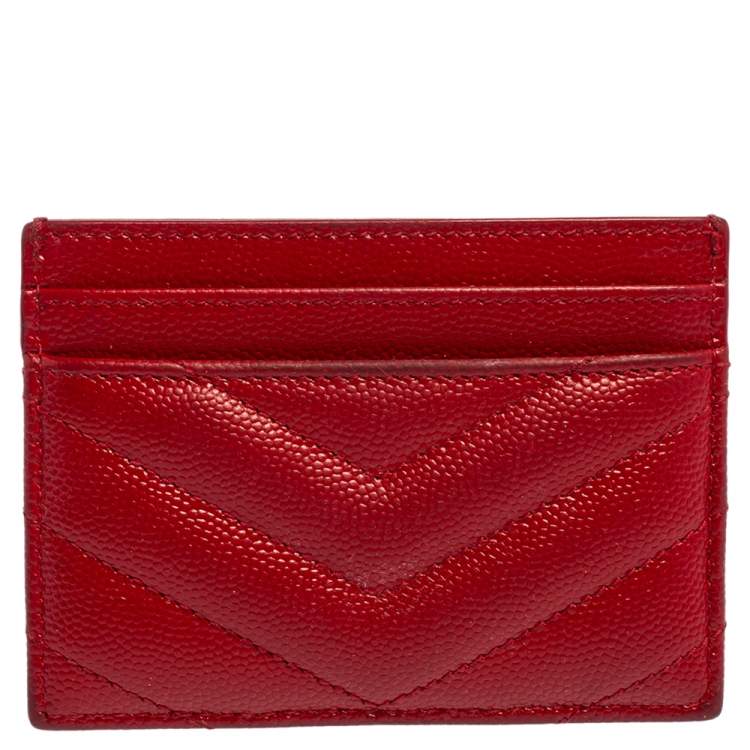 مملوكة مسبقًا Saint Laurent Red Matelassé Leather Monogram Card Holder