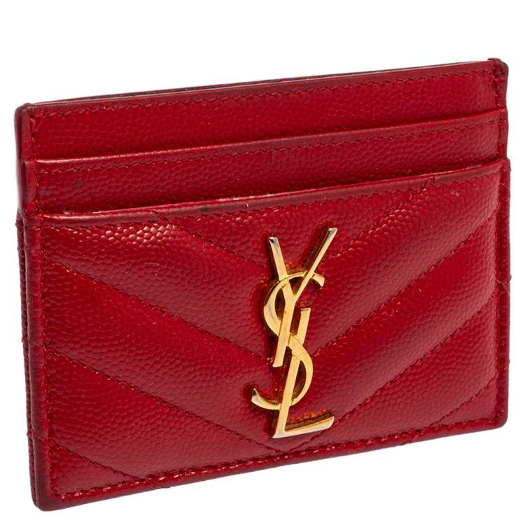 مملوكة مسبقًا Saint Laurent Red Matelassé Leather Monogram Card Holder