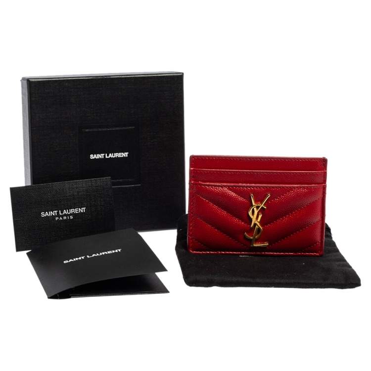 مملوكة مسبقًا Saint Laurent Red Matelassé Leather Monogram Card Holder