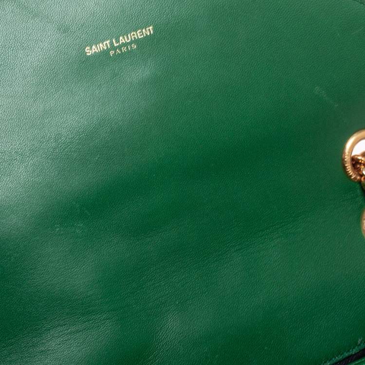 Pre Owned Saint Laurent Green Chevron Leather Medium Cassandre Flap Shoulder Bag
