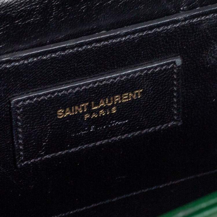 Pre Owned Saint Laurent Green Chevron Leather Medium Cassandre Flap Shoulder Bag