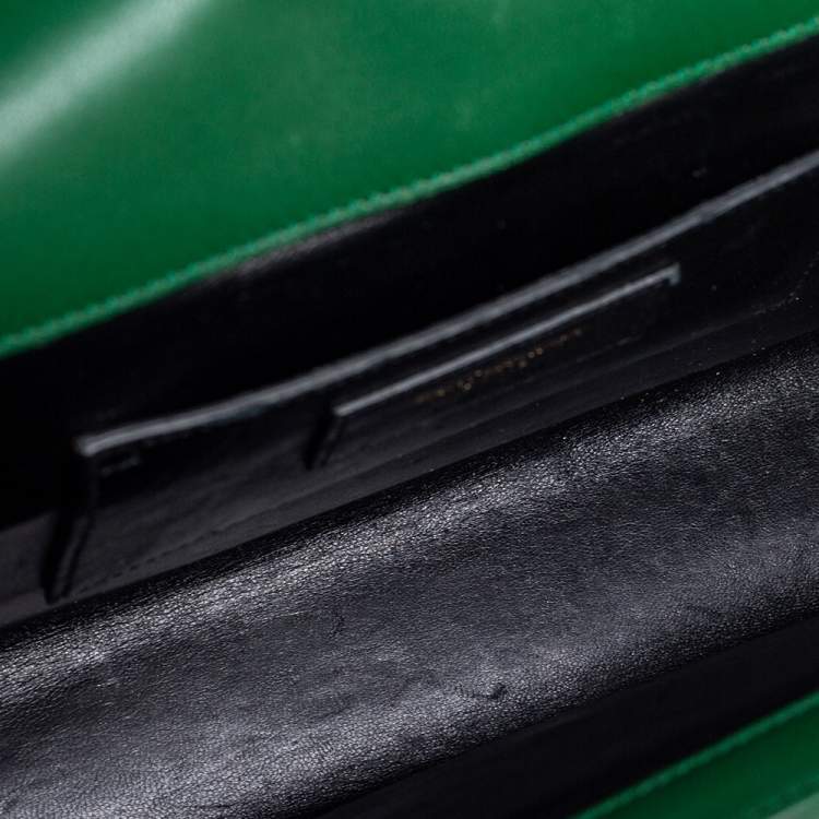 Pre Owned Saint Laurent Green Chevron Leather Medium Cassandre Flap Shoulder Bag