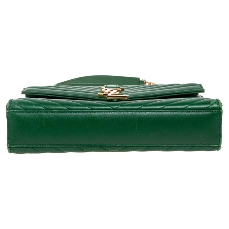 Pre Owned Saint Laurent Green Chevron Leather Medium Cassandre Flap Shoulder Bag