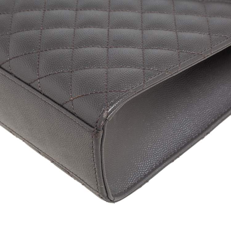 Pre Owned Saint Laurent Grey Quilted Leather Monogram Envelope Shoulder Bag