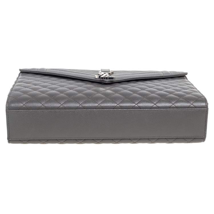 Pre Owned Saint Laurent Grey Quilted Leather Monogram Envelope Shoulder Bag