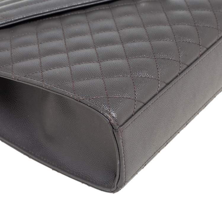 Pre Owned Saint Laurent Grey Quilted Leather Monogram Envelope Shoulder Bag