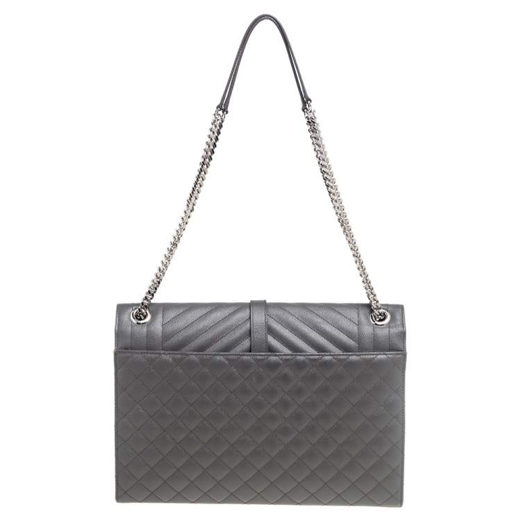 Pre Owned Saint Laurent Grey Quilted Leather Monogram Envelope Shoulder Bag