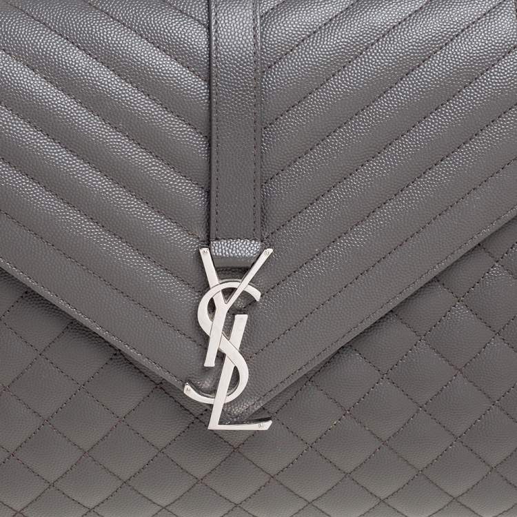 Pre Owned Saint Laurent Grey Quilted Leather Monogram Envelope Shoulder Bag