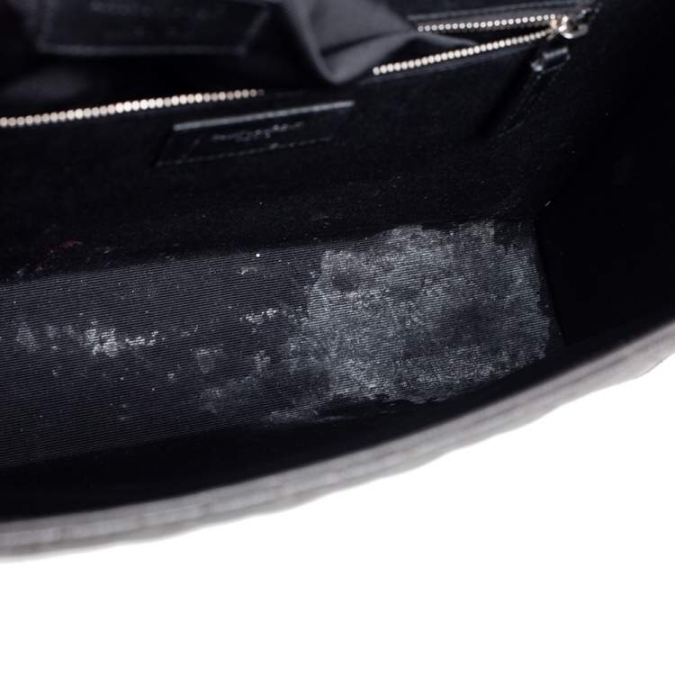 Pre Owned Saint Laurent Grey Quilted Leather Monogram Envelope Shoulder Bag