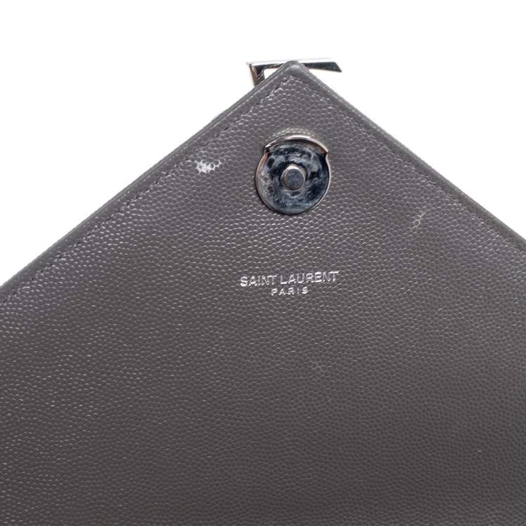 Pre Owned Saint Laurent Grey Quilted Leather Monogram Envelope Shoulder Bag